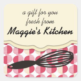 Retro geometrische whisk koken bakkerij vierkante sticker