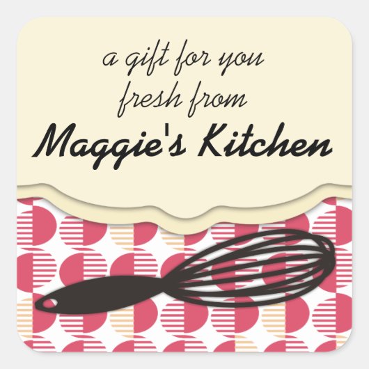 Retro geometrische whisk koken bakkerij vierkante sticker (Voorkant)