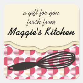 Retro geometrische whisk koken bakkerij vierkante sticker