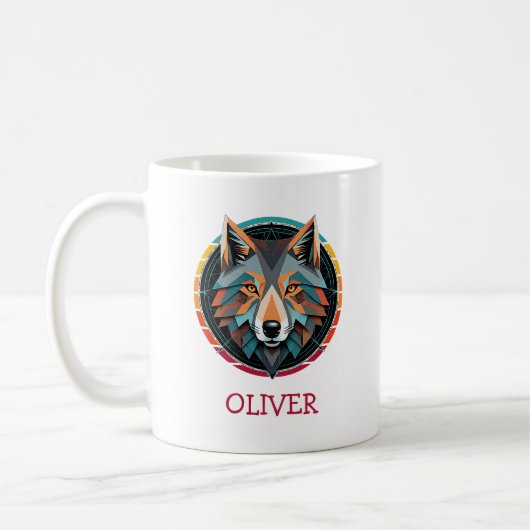 Retro geometrische wolfskop gepersonaliseerde mok (Links)