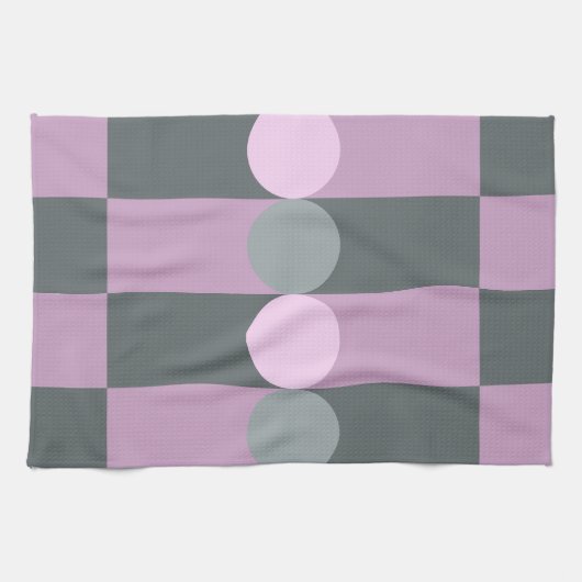Retro Geometry Stripes Cirkels Paarse Grijs Theedoek (Horizontaal)