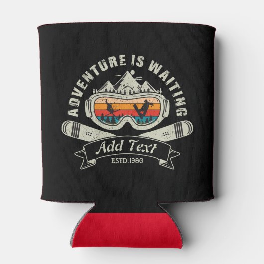 Retro gepersonaliseerd ski-avontuur blikjeskoeler (Achterkant)