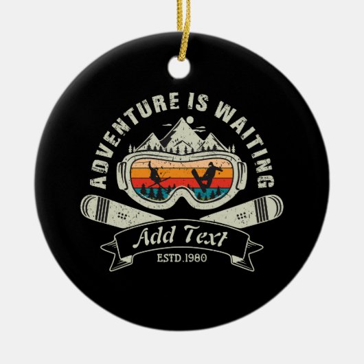 Retro gepersonaliseerd ski-avontuur keramisch ornament (Voorkant)