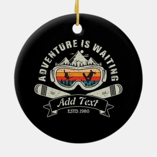 Retro gepersonaliseerd ski-avontuur keramisch ornament (Achterkant)