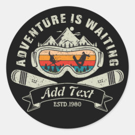 Retro gepersonaliseerd ski-avontuur ronde sticker