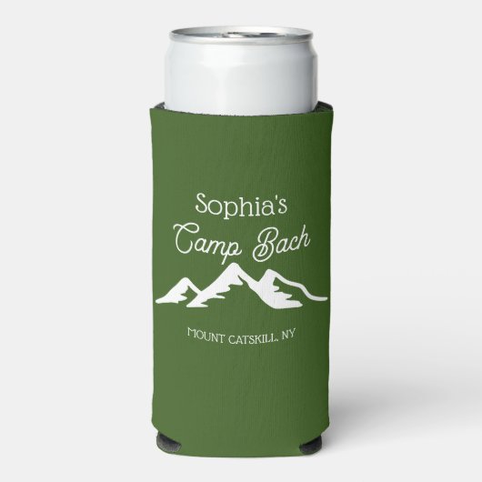 Retro Gepersonaliseerde Camp Bach Bergen Groen Seltzer Blikjeskoeler (Seltzer Voorkant)