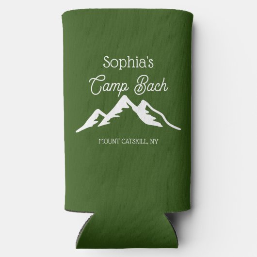 Retro Gepersonaliseerde Camp Bach Bergen Groen Seltzer Blikjeskoeler (Achterkant)