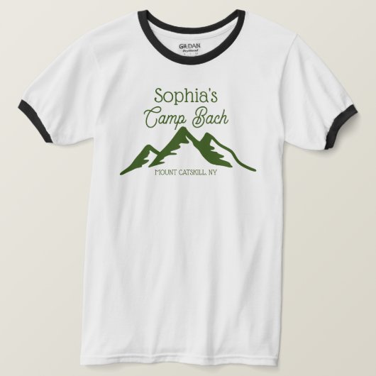 Retro Gepersonaliseerde Camp Bach Bergen Groen T-shirt (Design voorkant)
