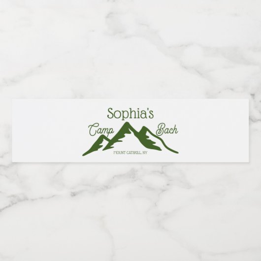 Retro Gepersonaliseerde Camp Bach Bergen Groen Waterfles Etiket (Enkel label)