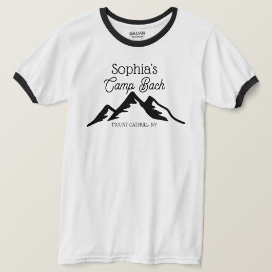 Retro Gepersonaliseerde Camp Bach Bergen Zwart T-shirt (Design voorkant)