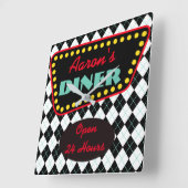 Retro gepersonaliseerde diner keukenklok cadeau vierkante klok (Hoek)