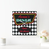 Retro gepersonaliseerde diner keukenklok cadeau vierkante klok (Huis)