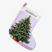 Retro gepersonaliseerde feestelijke kerstboom grote kerstsok (Voorkant (Hangend))