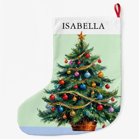 Retro gepersonaliseerde feestelijke kerstboom grote kerstsok (Achterkant)