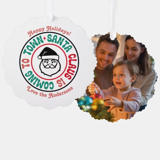 Retro Gepersonaliseerde Kerst Keepsake Foto Ornament Kaart (Voorkant / Achterkant)