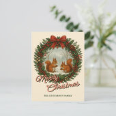 Retro gepersonaliseerde krans met Schattigee eekho Feestdagenkaart (Staand voorkant)