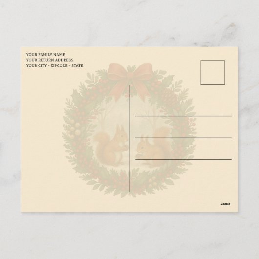 Retro gepersonaliseerde krans met Schattigee eekho Feestdagenkaart (Achterkant)