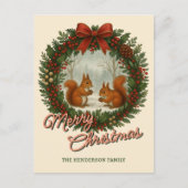 Retro gepersonaliseerde krans met Schattigee eekho Feestdagenkaart (Voorkant)