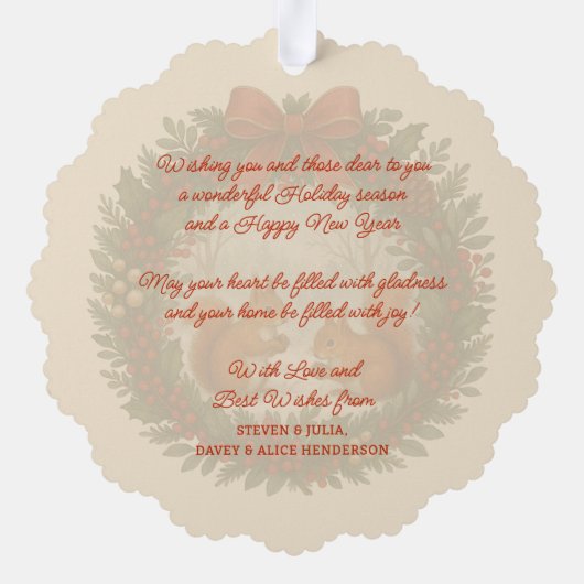 Retro gepersonaliseerde krans met Schattigee eekho Ornament Kaart (Achterkant)