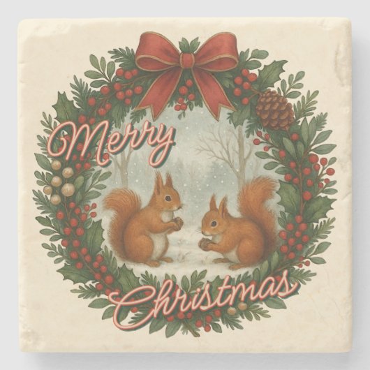 Retro gepersonaliseerde krans met Schattigee eekho Stenen Onderzetter (Voorkant)