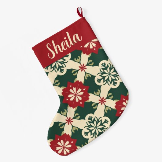 Retro gepersonaliseerde rood en groen geplakt grote kerstsok (Achterkant (Hangend))