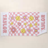 RETRO Gepersonaliseerde Strandlaken Naam Happy Fac (Voorkant)