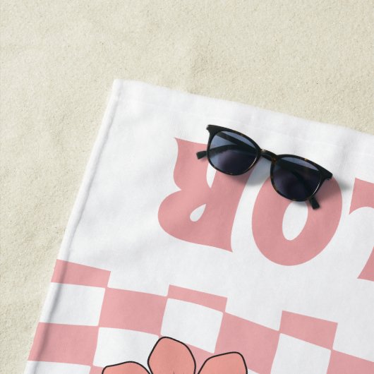 RETRO Gepersonaliseerde Strandlaken Naam Happy Fac (In situ)
