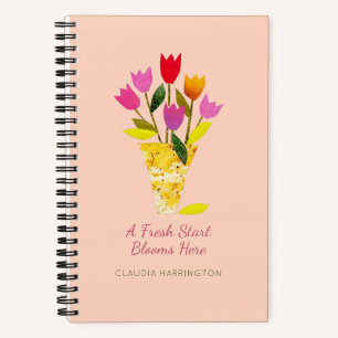 Retro Gepersonaliseerde Tulpen Schattigee Bloemen Notitieboek