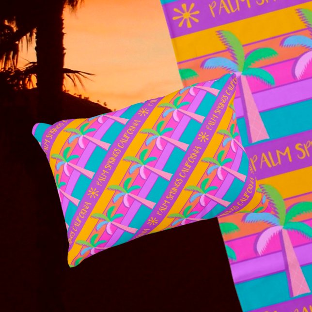 Retro Gepersonaliseerde Zonsondergang Tropische Pa Accent Kussen (Perfect accent pillow with the pool towel on the chaise lounge)