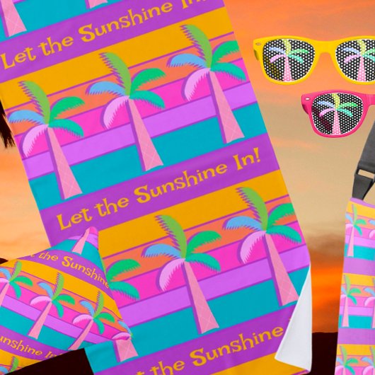 Retro Gepersonaliseerde Zonsondergang Tropische Pa Strandlaken