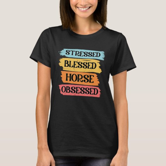 Retro geperst geplooid paard geobsedeerd t-shirt (Voorkant)