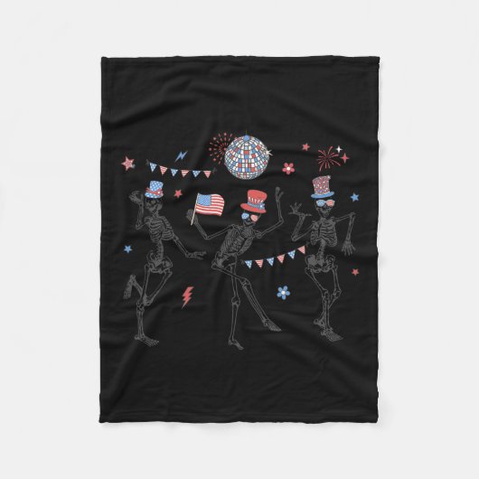 Retro geraamte 4 juli Amerikaanse vlag Skellies Fleece Deken (Voorkant)