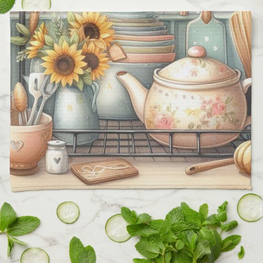  retro gerechten theepot print theedoek (Gevouwen)