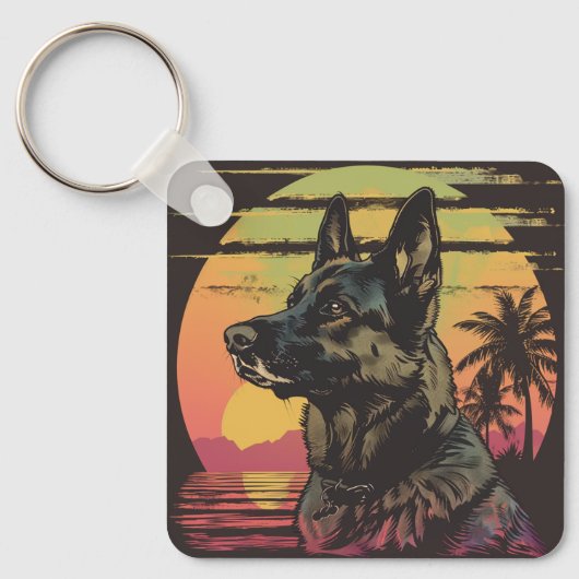 Retro German Shepherd Keychain (Voorkant)