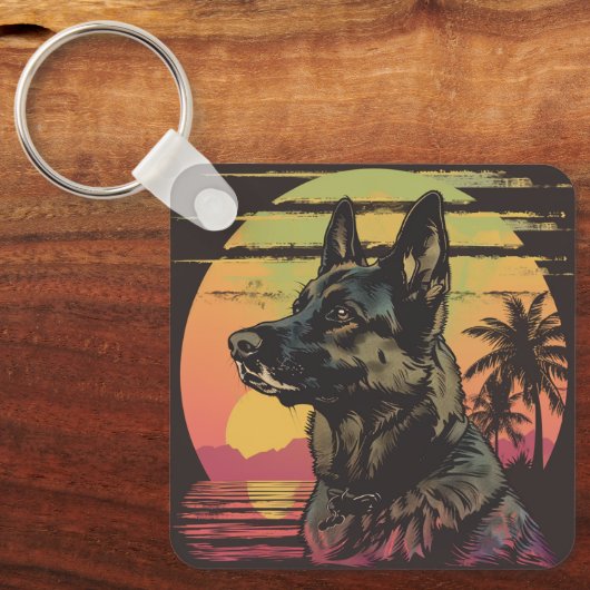 Retro German Shepherd Keychain  (Voorkant)
