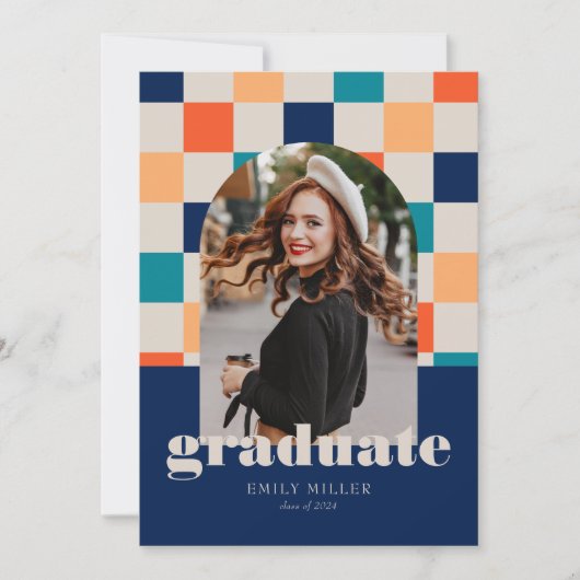 Retro geruit Arch Classic Photo Afstuderen Kaart (Voorkant)