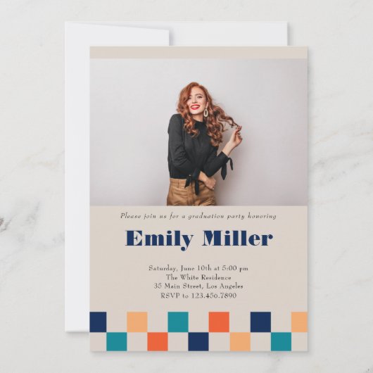 Retro geruit Arch Classic Photo Afstuderen Kaart (Achterkant)