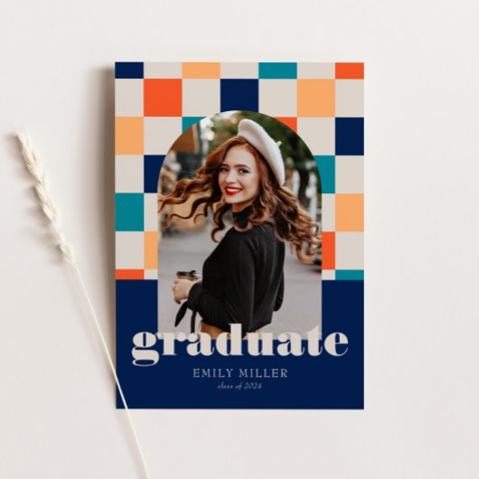 Retro geruit Arch Classic Photo Afstuderen Kaart