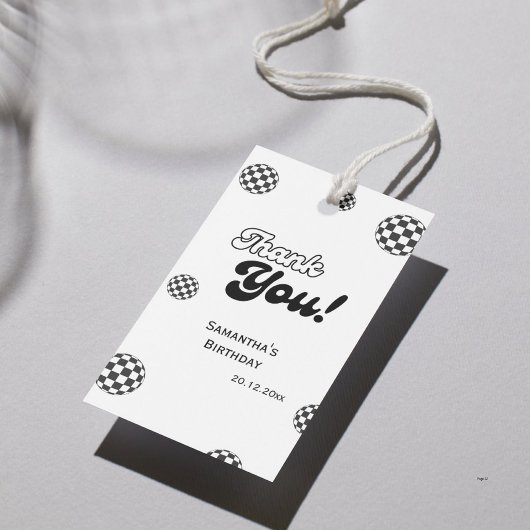 Retro Geruit "Bedankt" Zwart & Wit Groovy Cadeaulabel