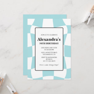 Retro Geruit Blauw 34e verjaardag uitnodigingen