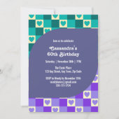 Retro geruit hart Bauhaus Blauwgroen Blauw Verjaar Kaart (Voorkant)