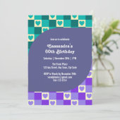 Retro geruit hart Bauhaus Blauwgroen Blauw Verjaar Kaart (Staand voorkant)