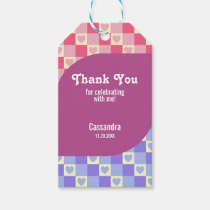 Retro geruit hart Bauhaus Paarse Blauw Verjaardag Cadeaulabel