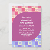 Retro geruit hart Bauhaus Paarse Blauw Verjaardag Kaart (Voorkant)