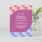 Retro geruit hart Bauhaus Paarse Blauw Verjaardag Kaart (Staand voorkant)