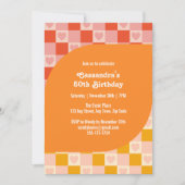 Retro geruit hart Bauhaus Rood Sinaasappel Verjaar Kaart (Voorkant)