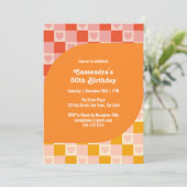 Retro geruit hart Bauhaus Rood Sinaasappel Verjaar Kaart (Staand voorkant)