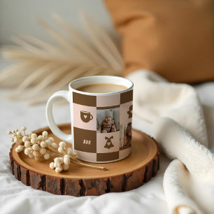 Retro-geruit patroon, aangepast monogram koffiemok