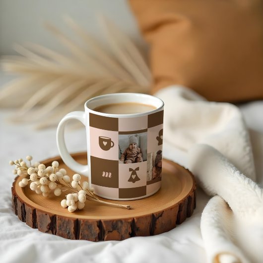 Retro-geruit patroon, aangepast monogram koffiemok
