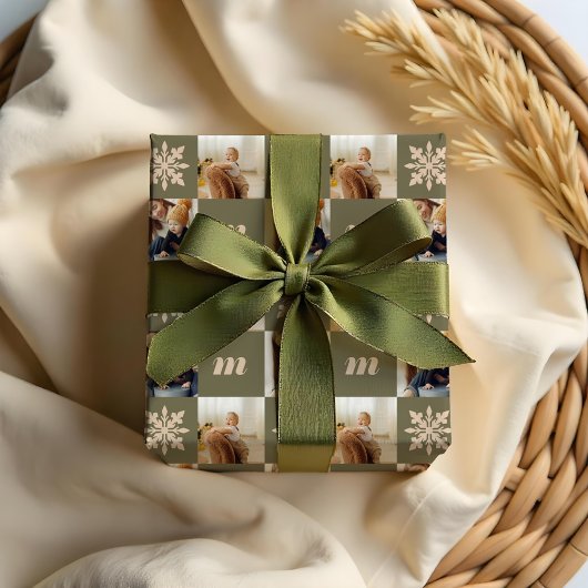 Retro geruit patroon aangepaste foto monogram cadeaupapier